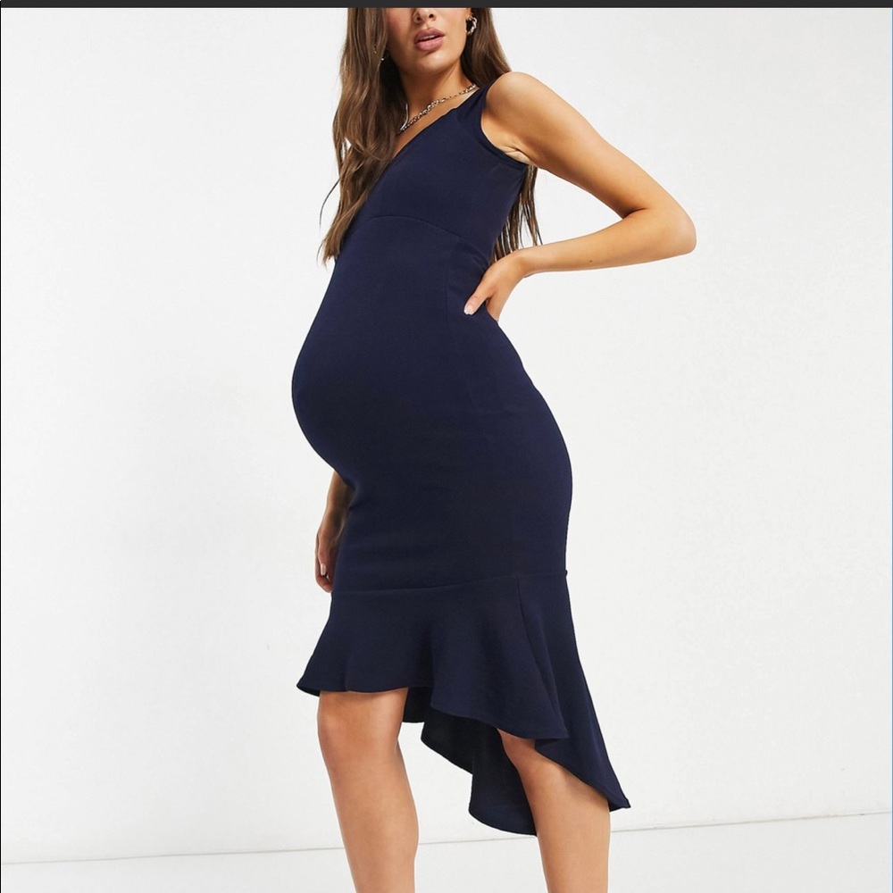 ASOS Maternity Queen Bee Maternity Body conscious frill hem dress navy size 10